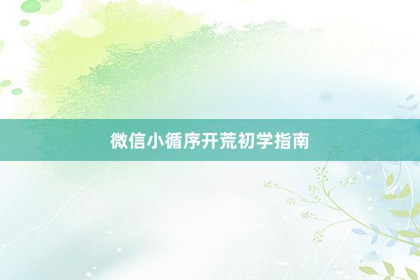 微信小循序开荒初学指南